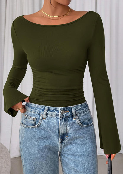 Womens Bell Long Sleeve Ribbed Knit Tops