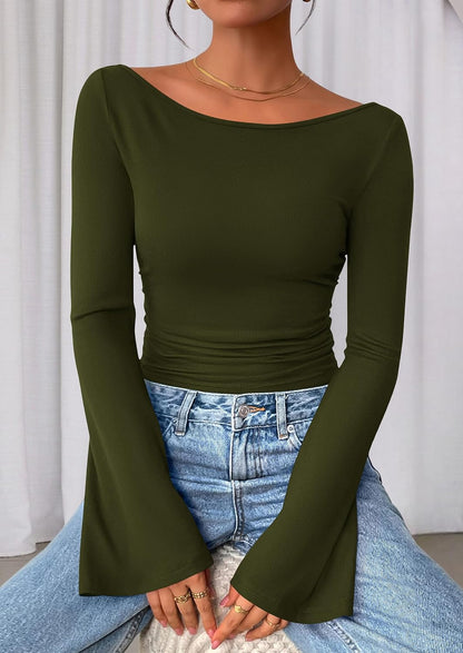Womens Bell Long Sleeve Ribbed Knit Tops