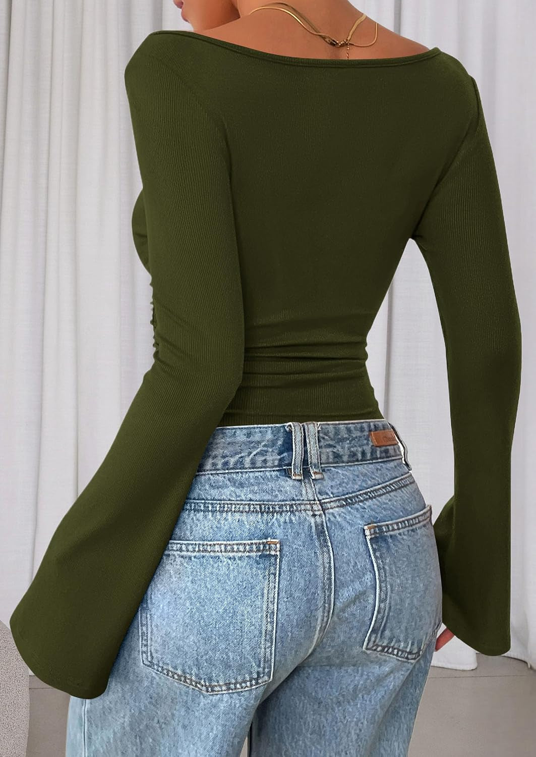 Womens Bell Long Sleeve Ribbed Knit Tops