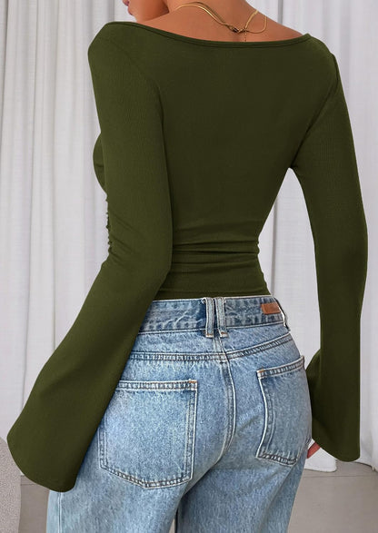 Womens Bell Long Sleeve Ribbed Knit Tops